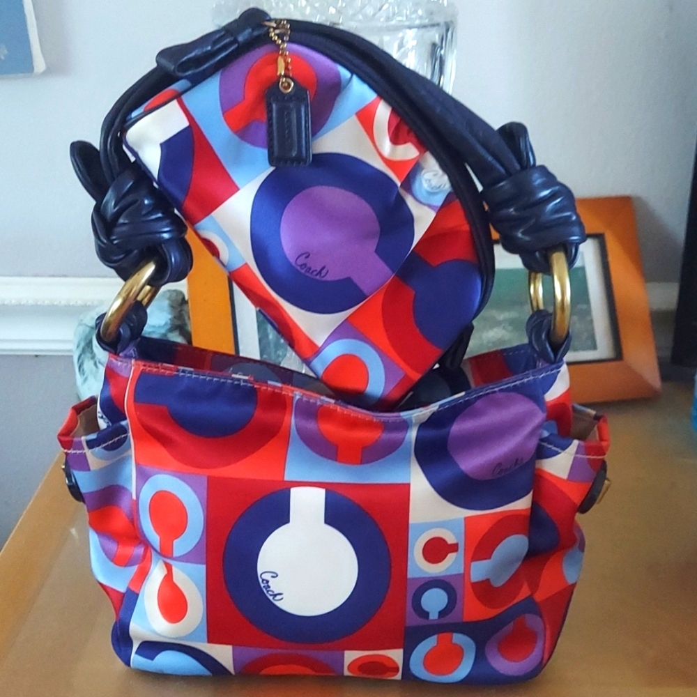 COACH Madison Op Art Resort Scarf Satin TopHandled Tote 2Pc Set